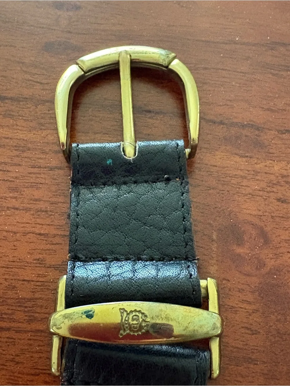 Vtg Christian Dior black leather belt brass CD logo designer belt size 36, Spain